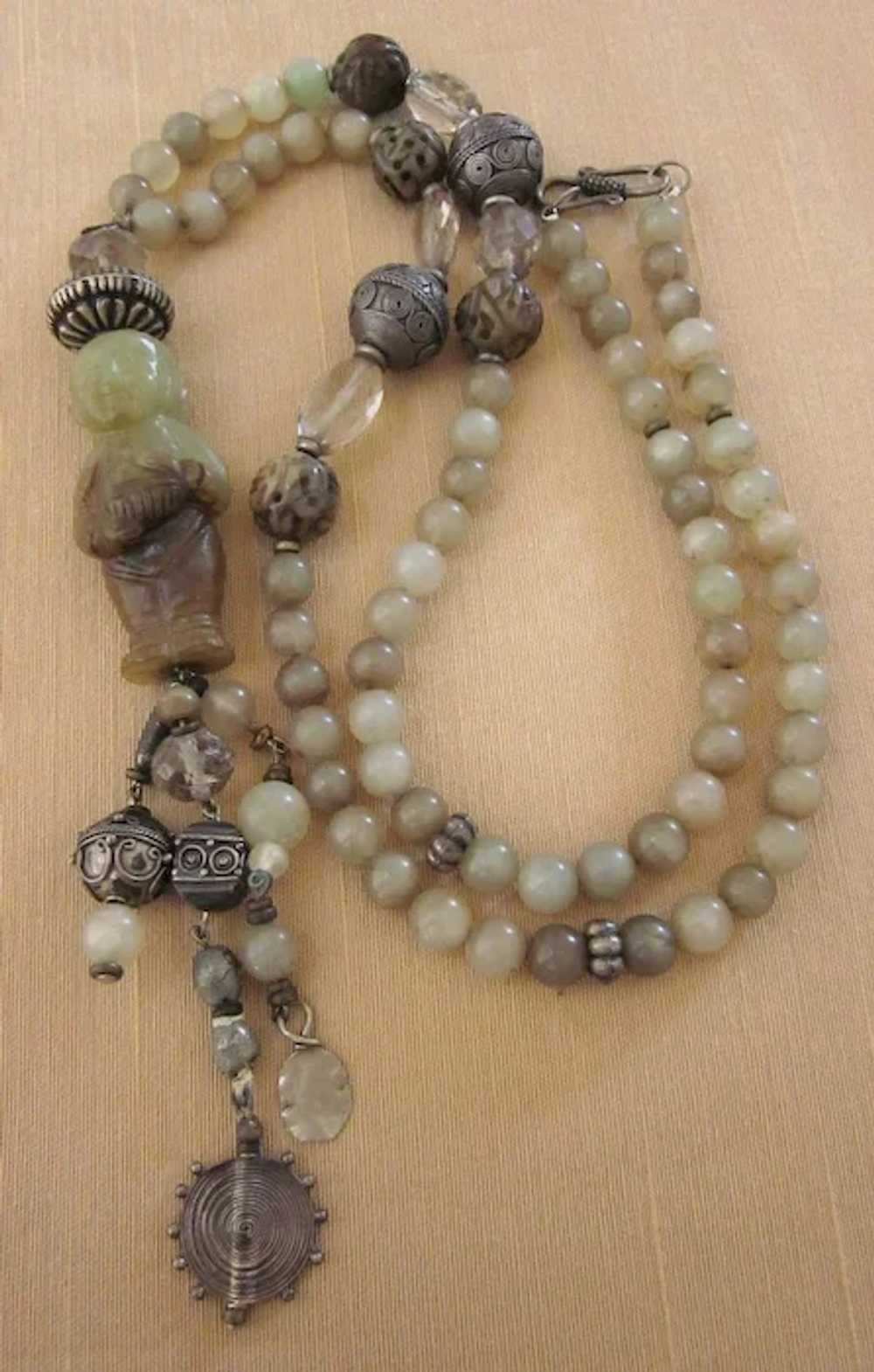 Fabulous Vintage Jade, Sterling Silver and Rock C… - image 2