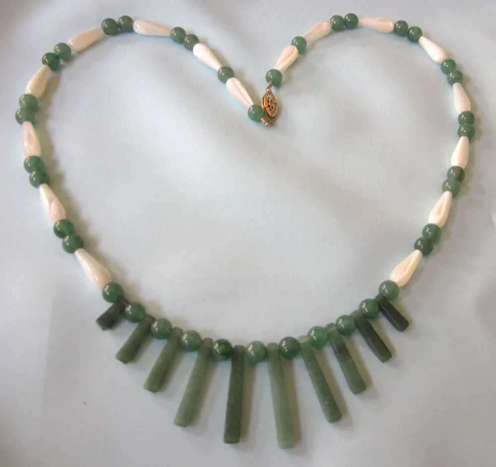 Vintage Chrysoprase and Mother of Pearl Parure - … - image 2