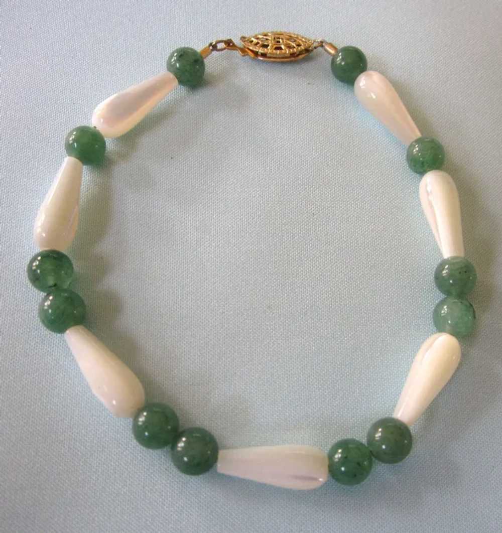 Vintage Chrysoprase and Mother of Pearl Parure - … - image 3