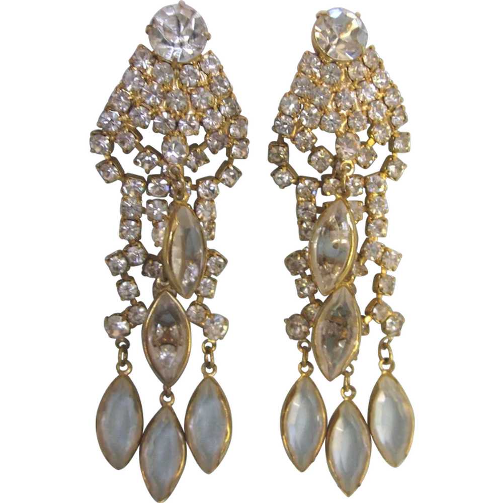 Dazzling Runway 1980's Chandelier Clip Earrings, … - image 1