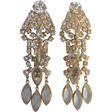 Dazzling Runway 1980's Chandelier Clip Earrings, … - image 1