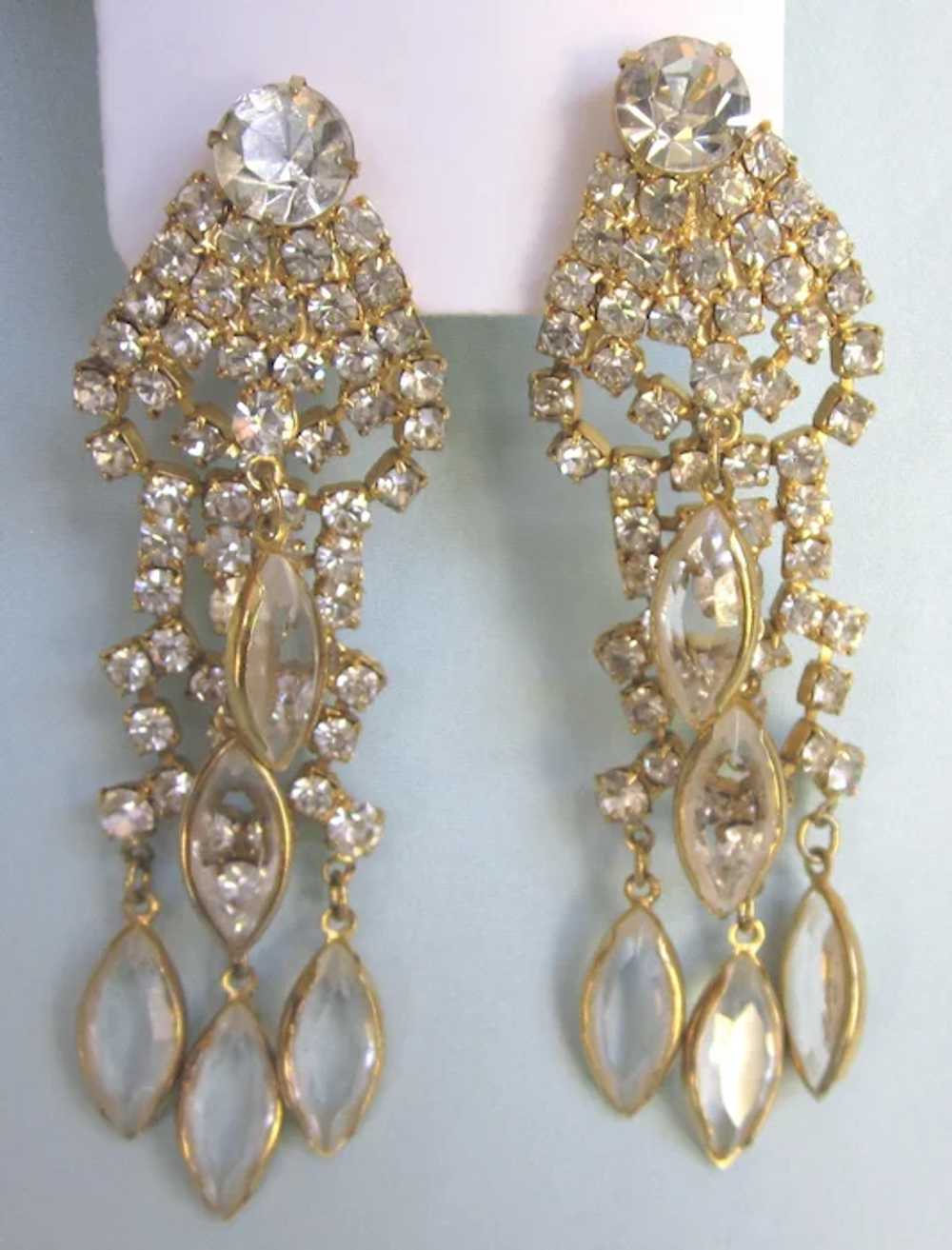 Dazzling Runway 1980's Chandelier Clip Earrings, … - image 2