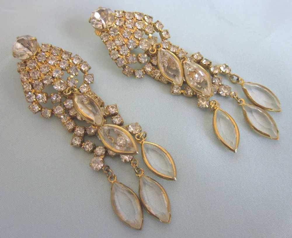 Dazzling Runway 1980's Chandelier Clip Earrings, … - image 3