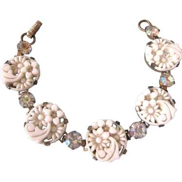 Vintage Molded Floral Bracelet With Large AB Rhine