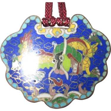 Vintage Chinese Cloisonne Lock  on Knotted Cord - image 1