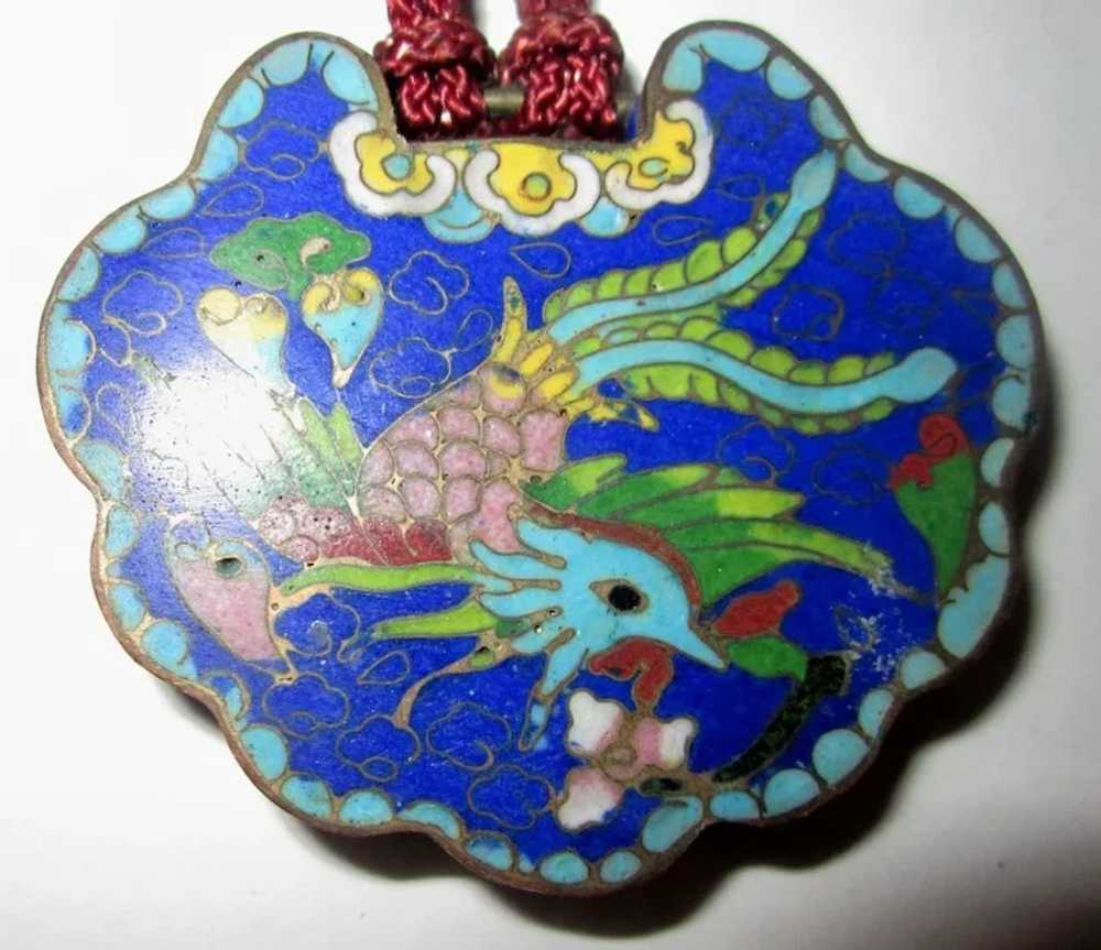 Vintage Chinese Cloisonne Lock  on Knotted Cord - image 3