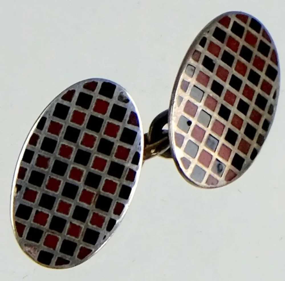 Art Deco Sterling Enamel Checkerboard Double Side… - image 2