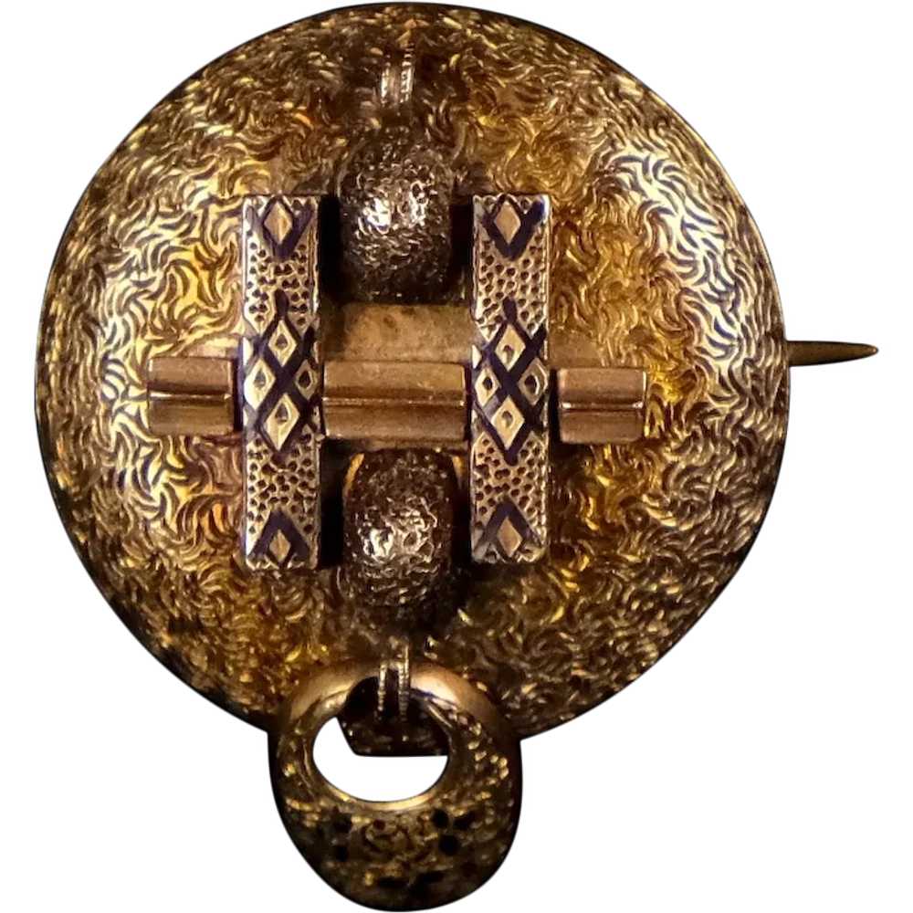 Victorian 14K Gold Enamel Watch Pin - image 1