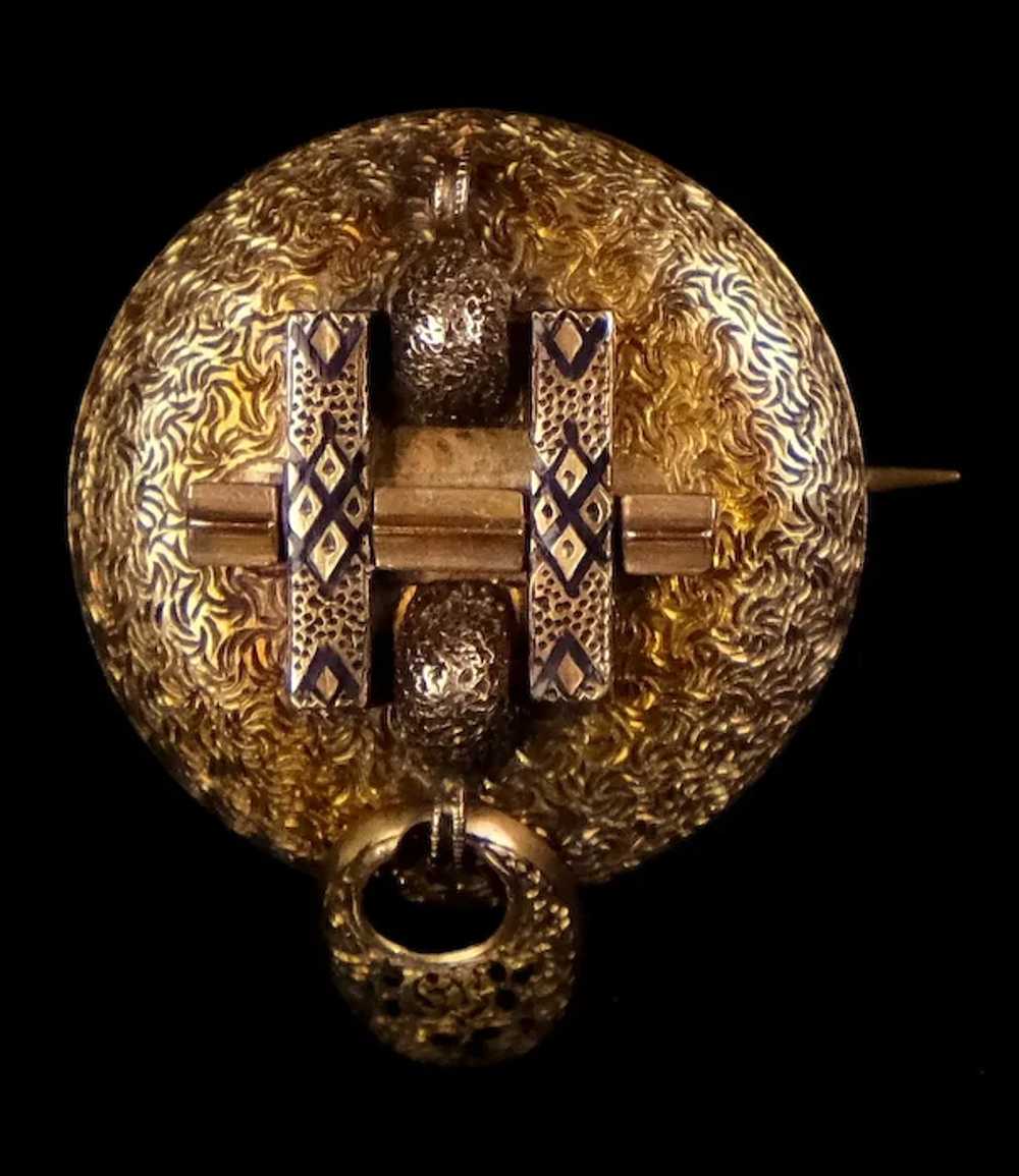 Victorian 14K Gold Enamel Watch Pin - image 2