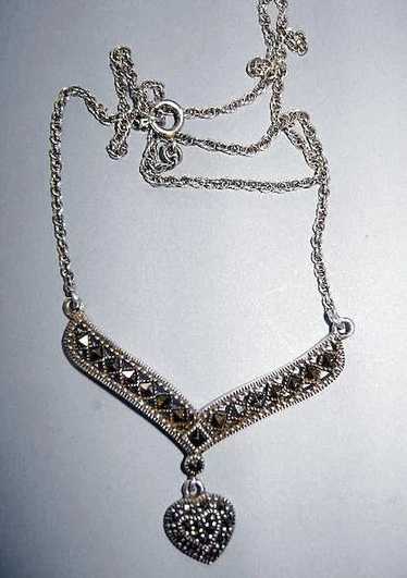 VINTAGE  Sterling and Marcasite Heart Necklace