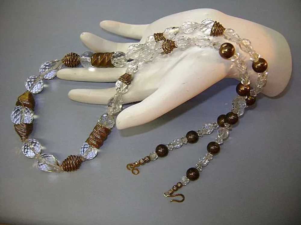 VINTAGE Dazzling Faceted Glass Beads with Brass I… - image 2
