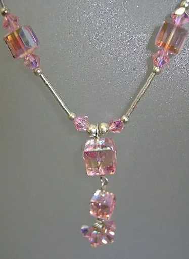 New Pink Crystal with Sterling Necklace and Earrin