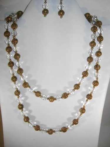 VINTAGE Aurora Borelis Beads with Brass Beads Long