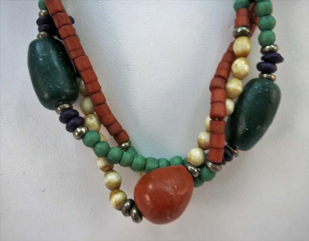 VINTAGE Three Strands of Long Pottery Beads  The … - image 5