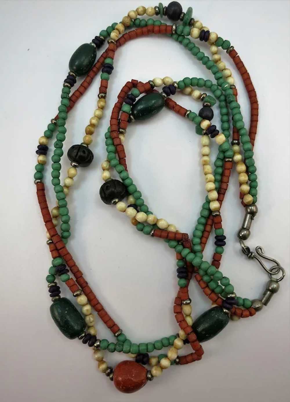 VINTAGE Three Strands of Long Pottery Beads  The … - image 6