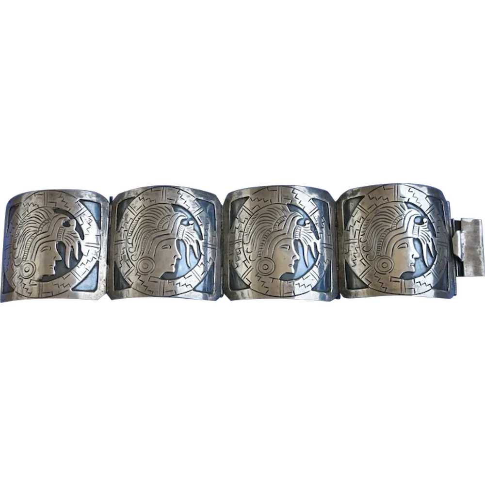 VINTAGE Mayan Large Sterling Bracelet   Spectacul… - image 1