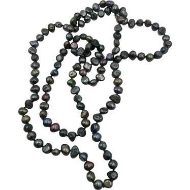 Vintage Endless String of Black Onyx and Gold-Filled Bead Necklace 28
