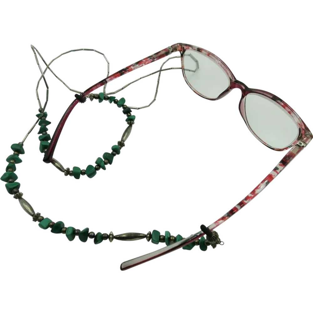 VINTAGE   Malachite and Sterling Eye Glasses Hold… - image 1