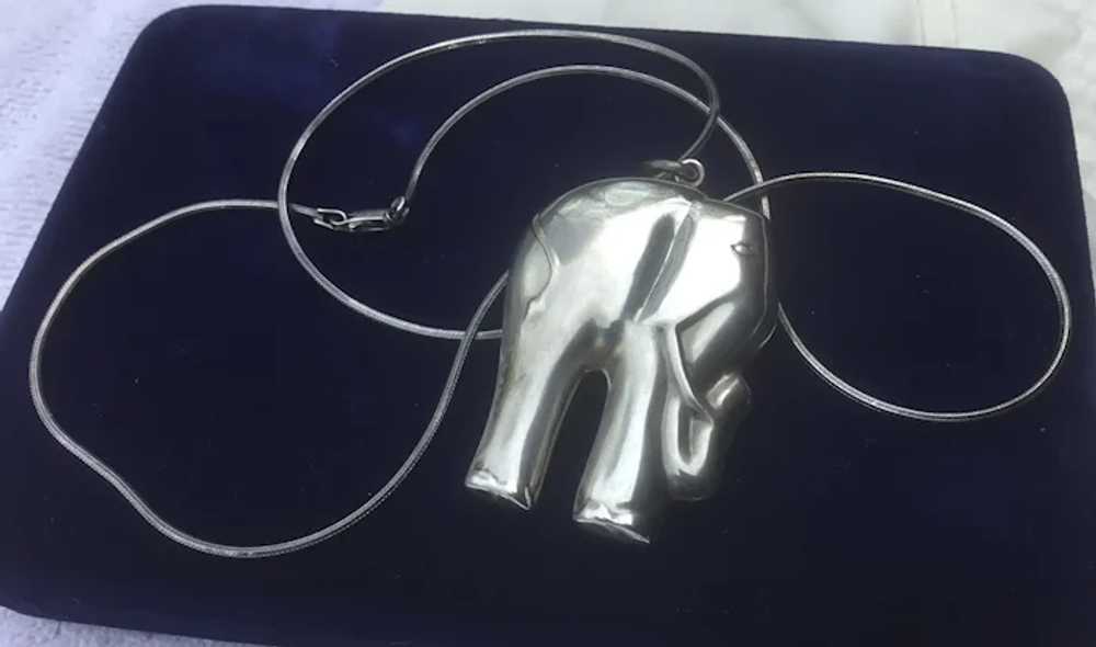 Large Sterling Silver African Elephant Pendant Ne… - image 6