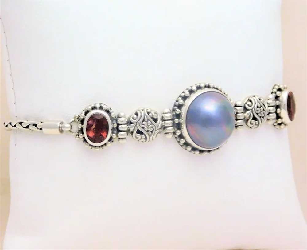 Sterling Silver Black Mother of Pearl and Pink To… - image 3