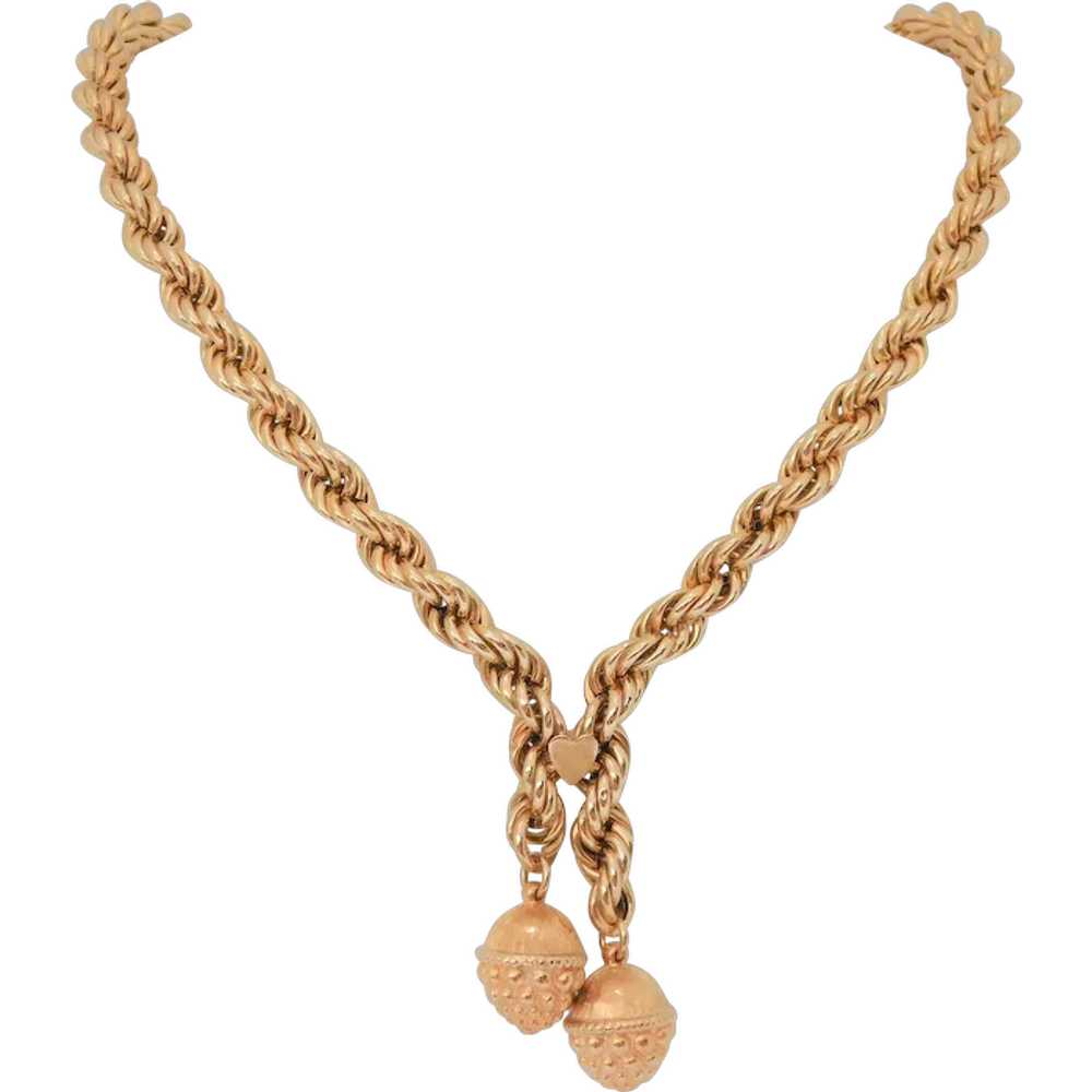 Vintage 14k Gold Acorn Tassel Chain Necklace - image 1