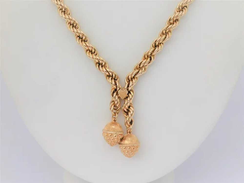 Vintage 14k Gold Acorn Tassel Chain Necklace - image 2