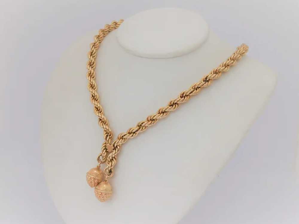 Vintage 14k Gold Acorn Tassel Chain Necklace - image 3