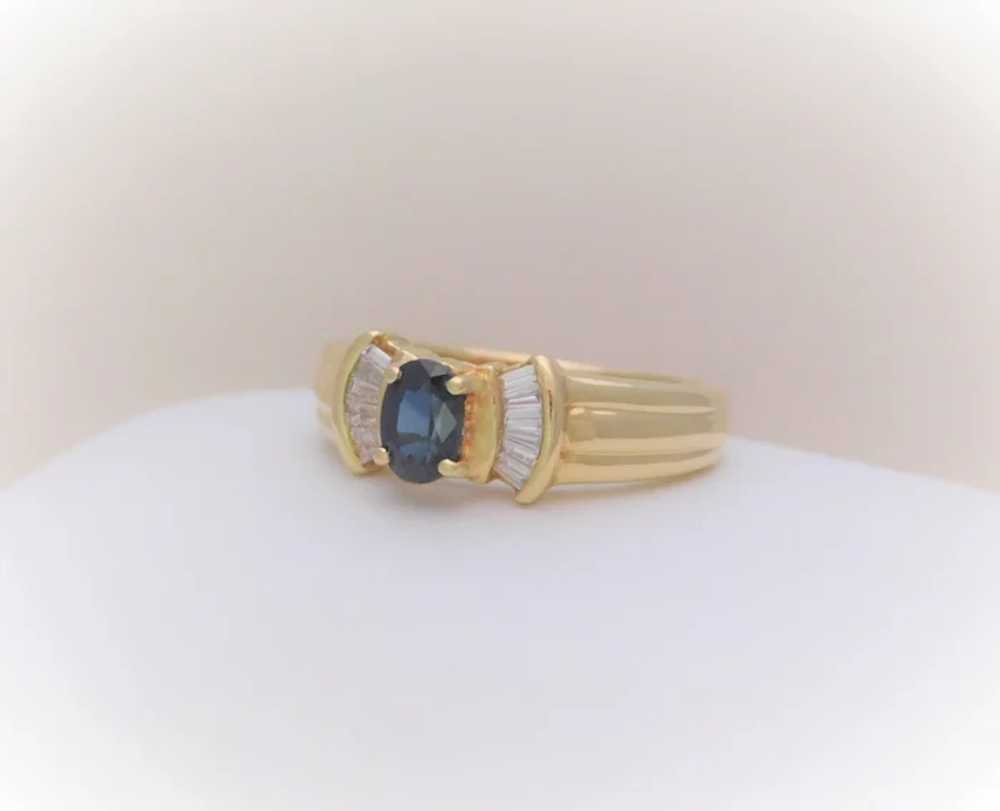 Vintage 18k Gold Oval Natural Faceted Sapphire an… - image 3