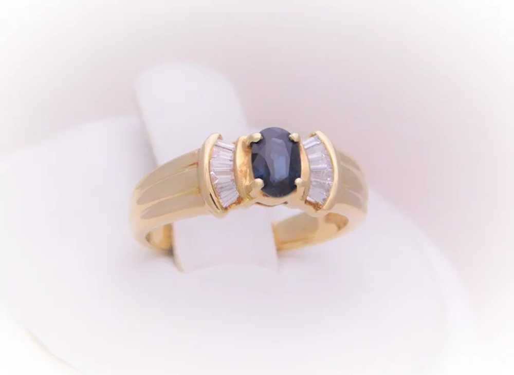Vintage 18k Gold Oval Natural Faceted Sapphire an… - image 4