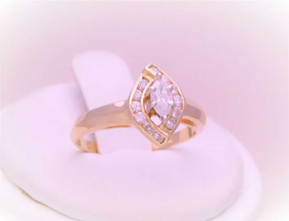 Vintage 14k Natural Marquise Diamond Halo Engagem… - image 3