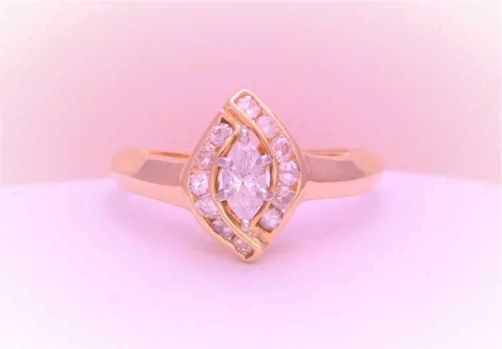 Vintage 14k Natural Marquise Diamond Halo Engagem… - image 4