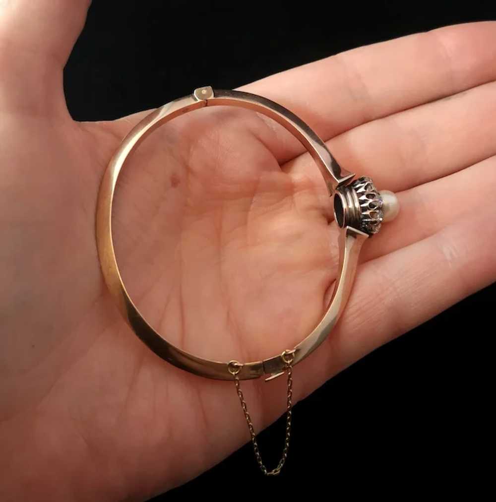 Antique diamond and pearl bangle, 18ct Rose gold,… - image 12
