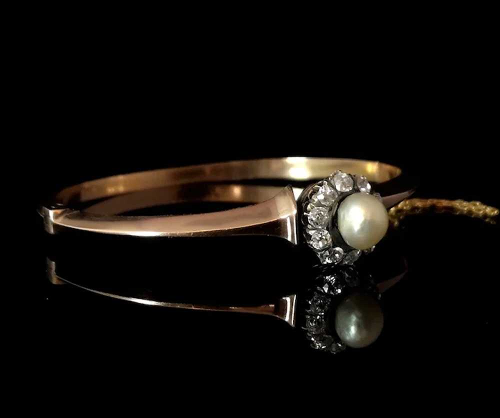 Antique diamond and pearl bangle, 18ct Rose gold,… - image 2
