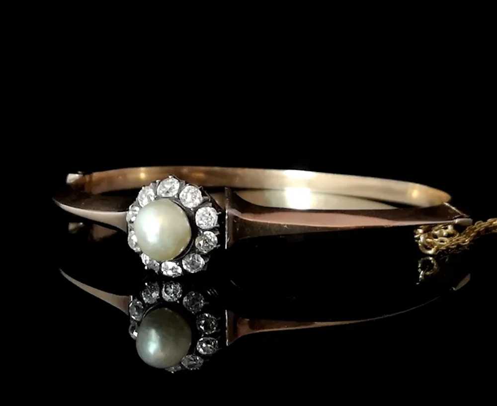 Antique diamond and pearl bangle, 18ct Rose gold,… - image 3
