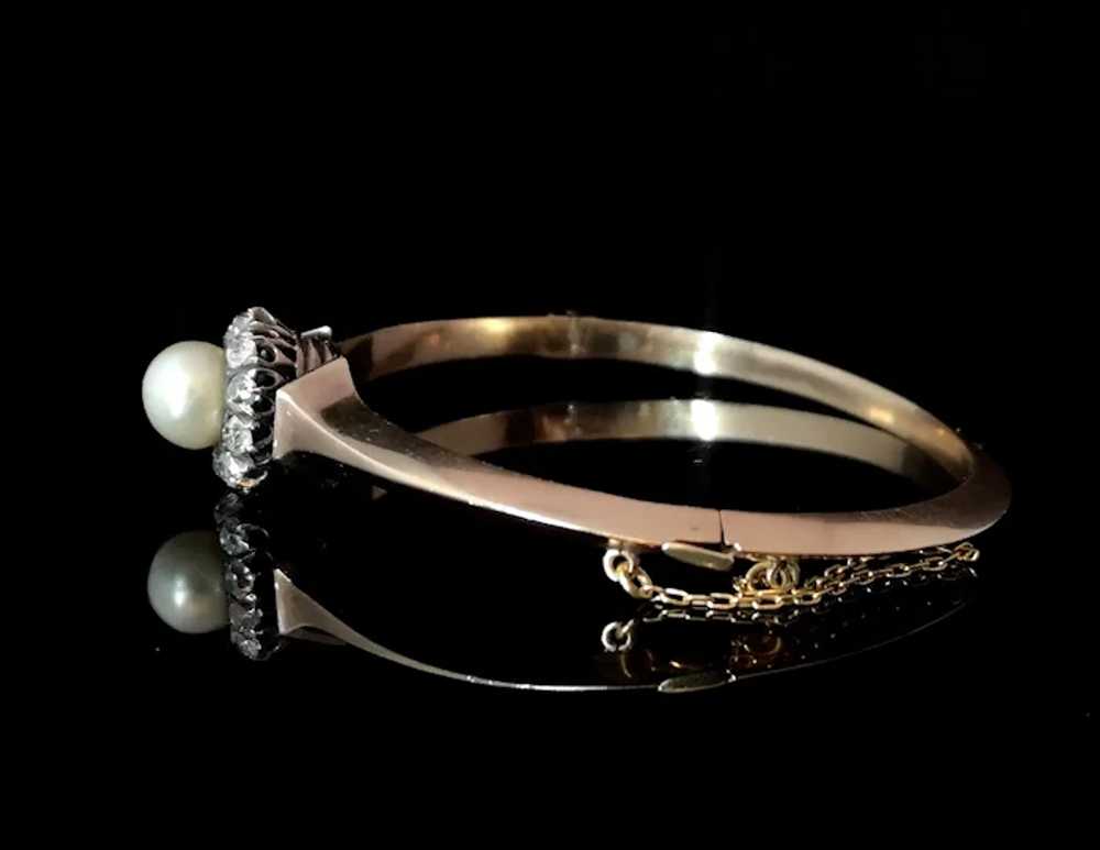 Antique diamond and pearl bangle, 18ct Rose gold,… - image 9