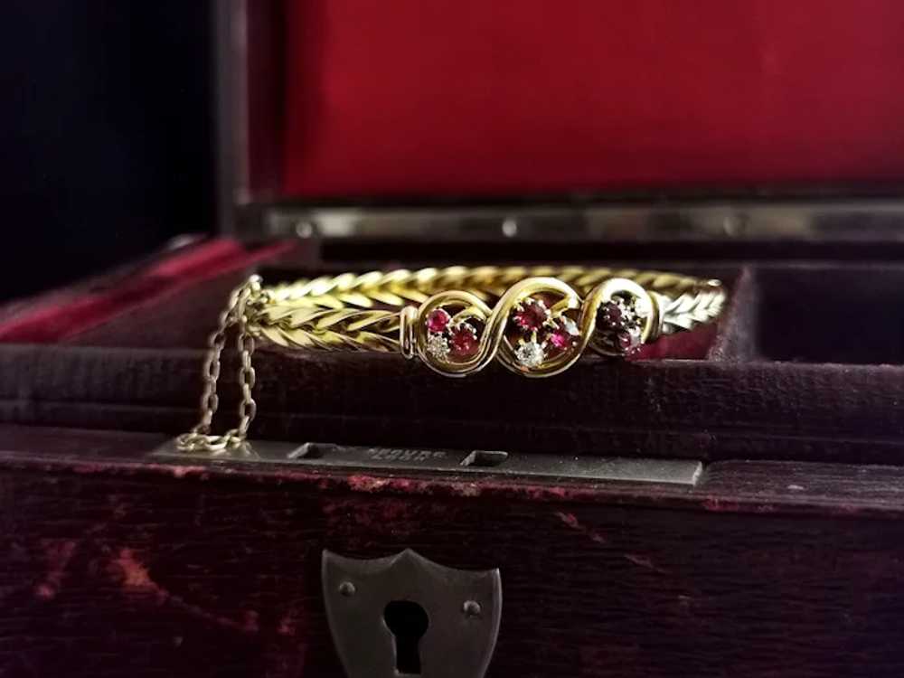 Victorian 15ct gold Ruby and Diamond bangle - image 11