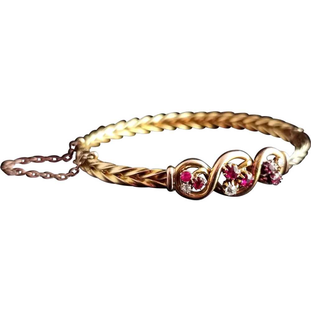 Victorian 15ct gold Ruby and Diamond bangle - image 1