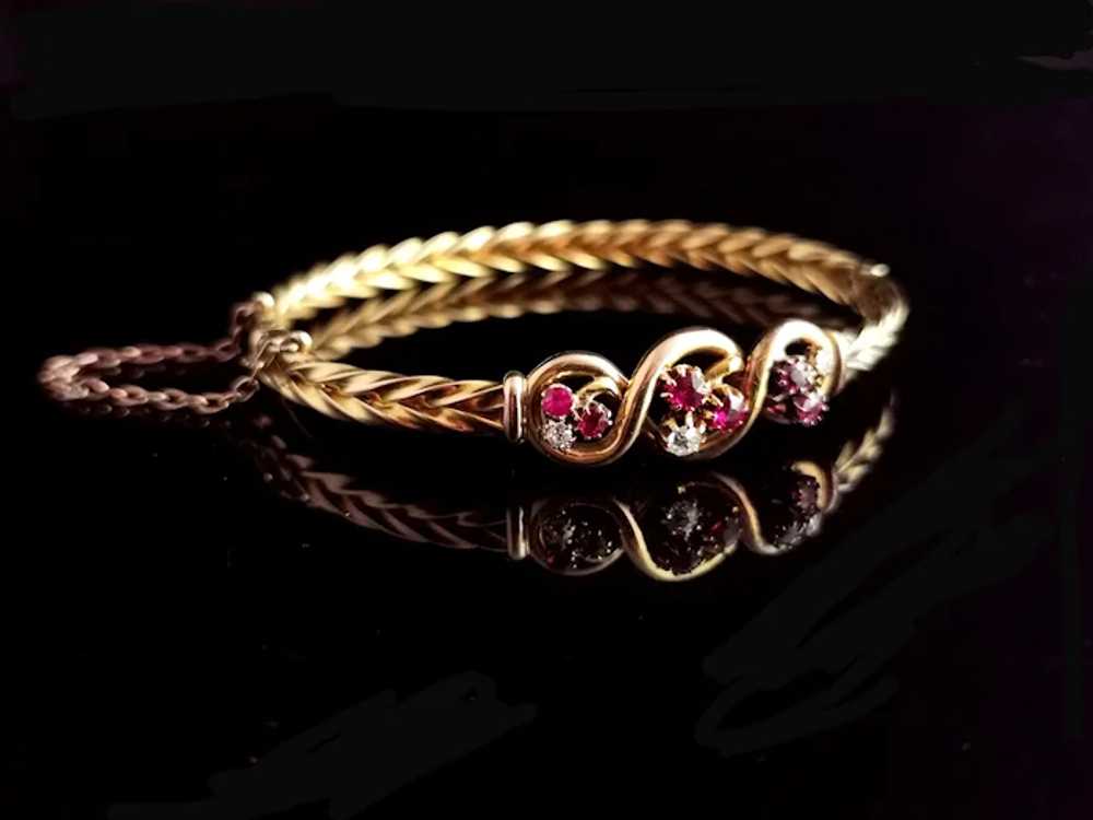 Victorian 15ct gold Ruby and Diamond bangle - image 2