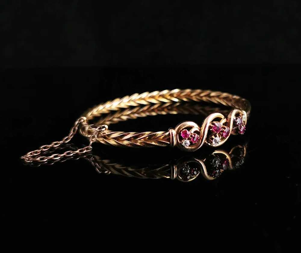 Victorian 15ct gold Ruby and Diamond bangle - image 3