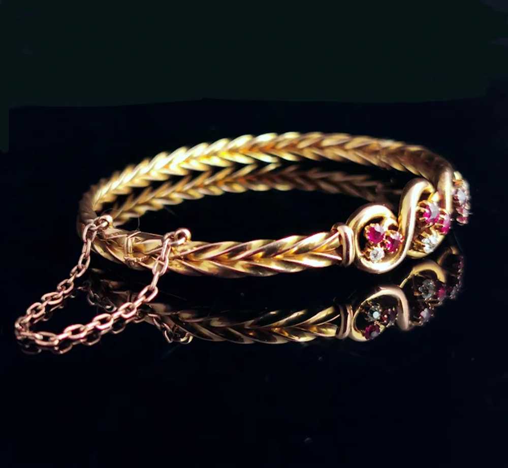 Victorian 15ct gold Ruby and Diamond bangle - image 6