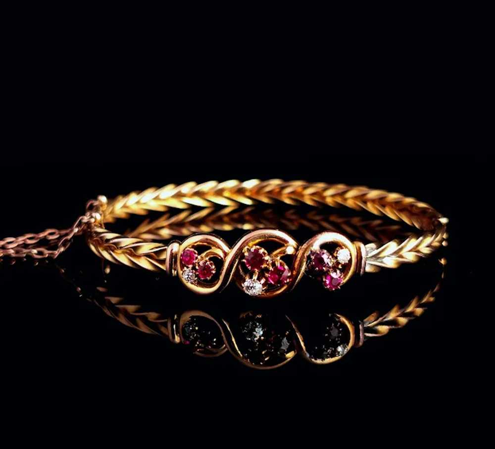 Victorian 15ct gold Ruby and Diamond bangle - image 7