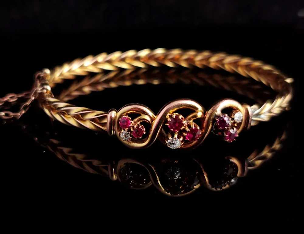 Victorian 15ct gold Ruby and Diamond bangle - image 8