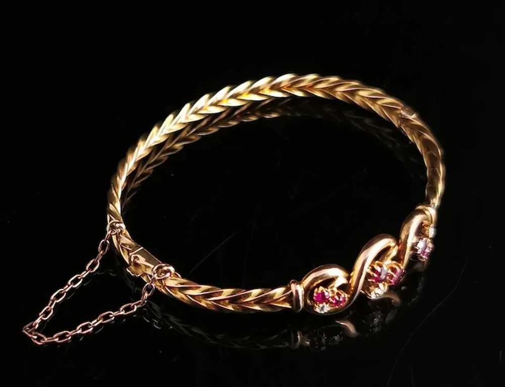 Victorian 15ct gold Ruby and Diamond bangle - image 9