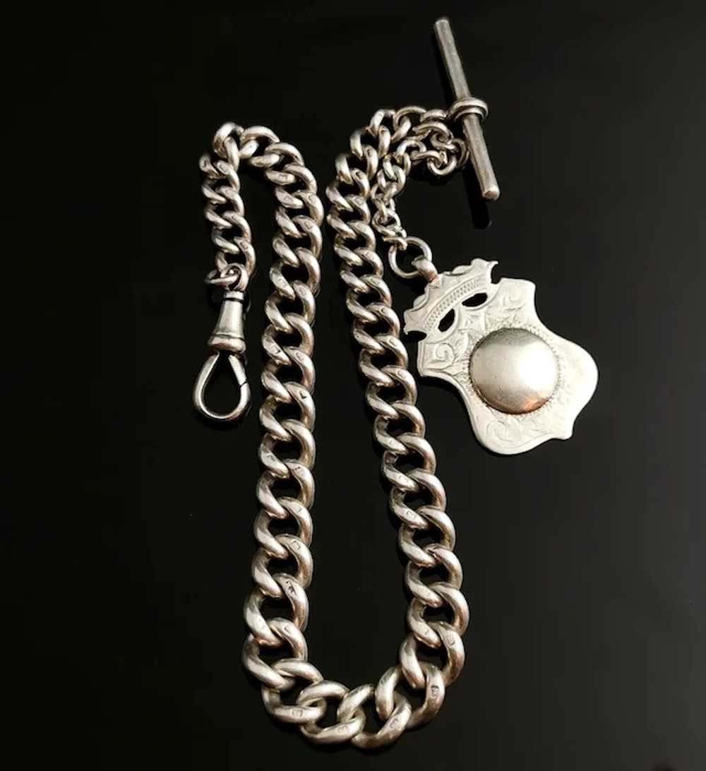 Antique Victorian silver Albert chain, watch chai… - image 2