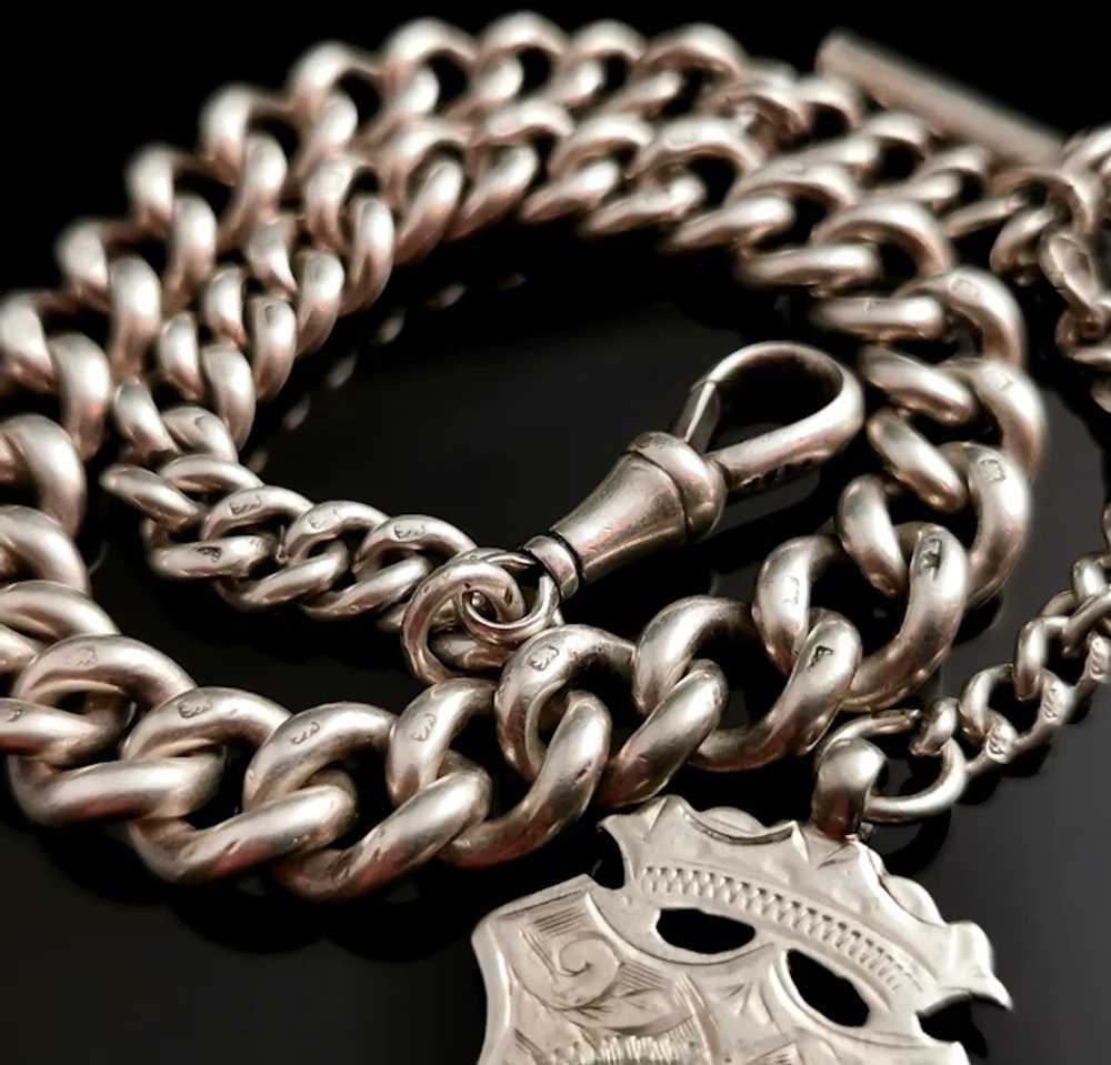 Antique Victorian silver Albert chain, watch chai… - image 3