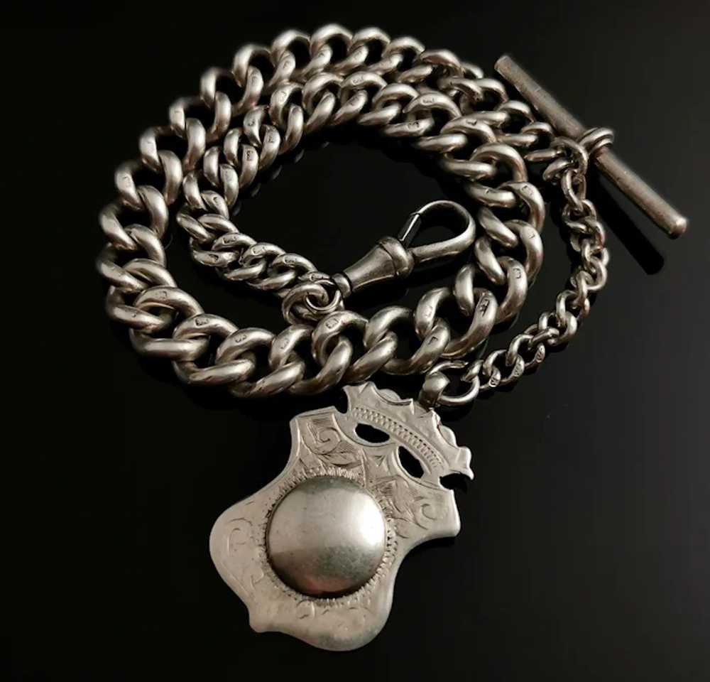 Antique Victorian silver Albert chain, watch chai… - image 4