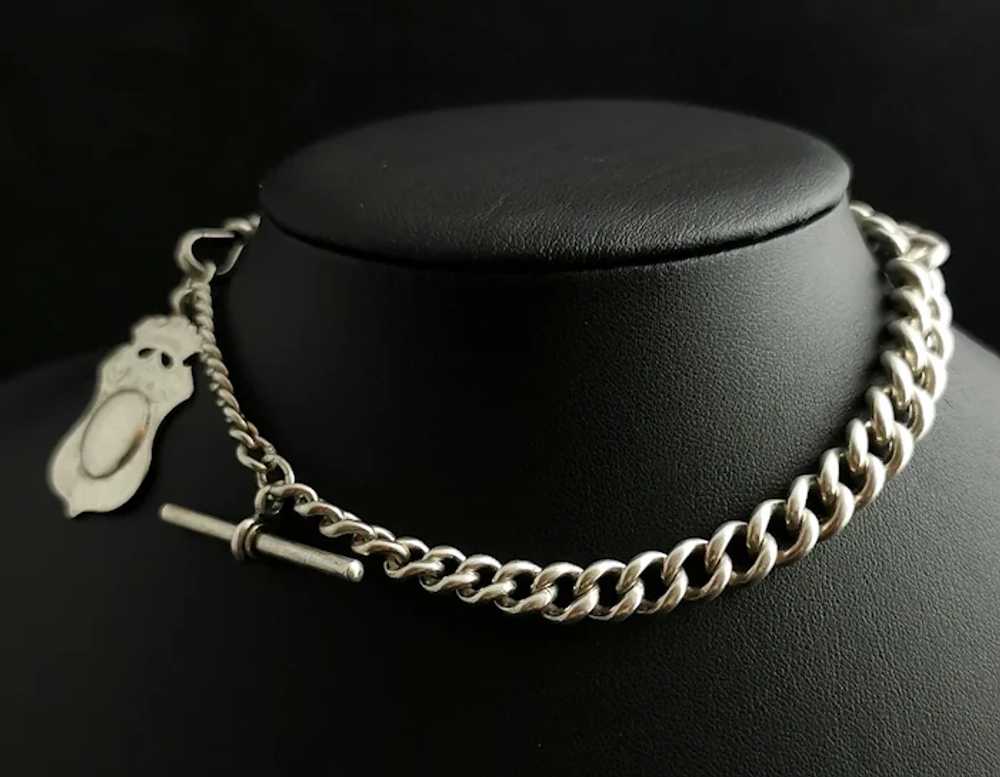 Antique Victorian silver Albert chain, watch chai… - image 6