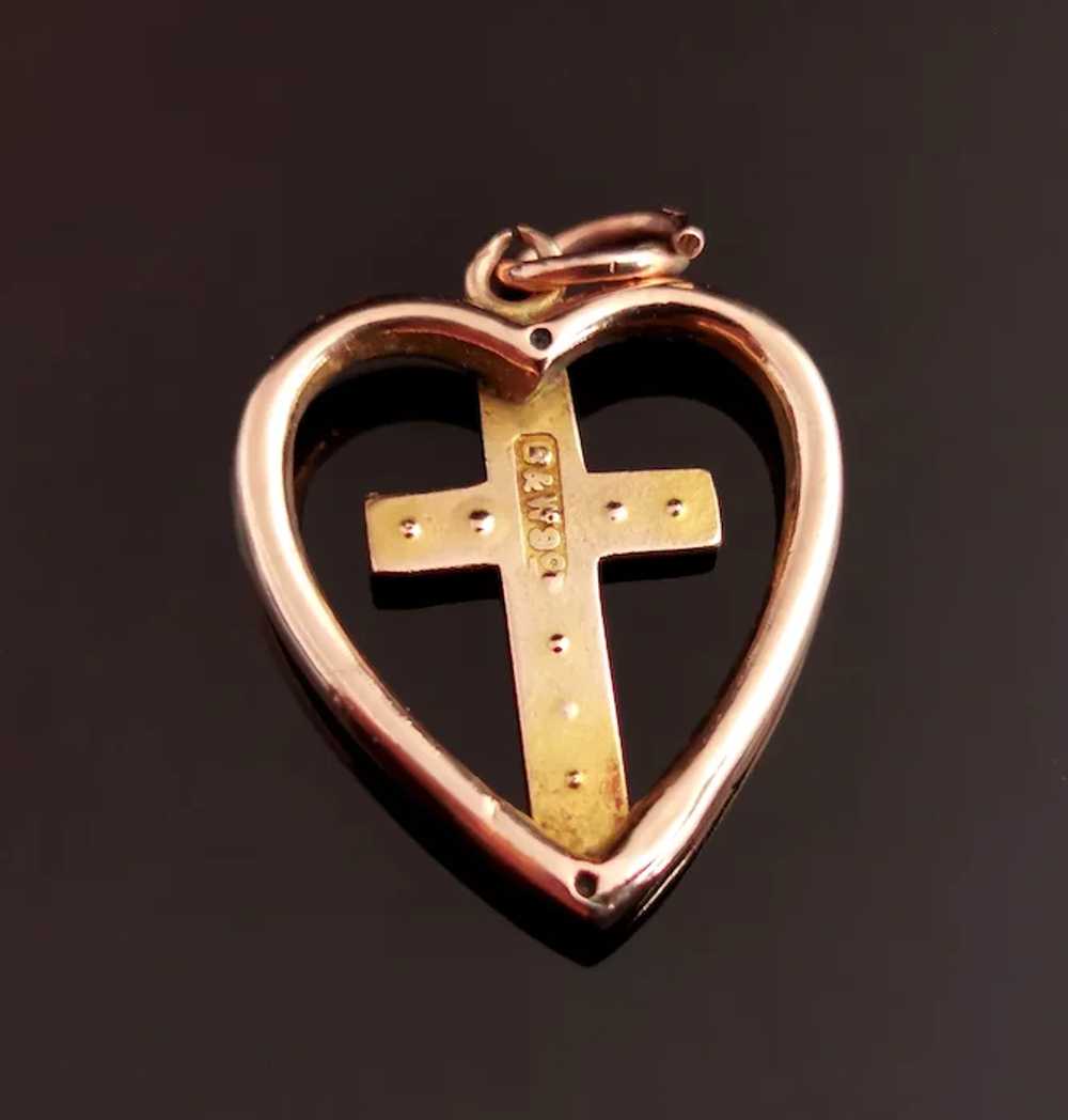 Antique Heart and Cross pendant, Turquoise and se… - image 10