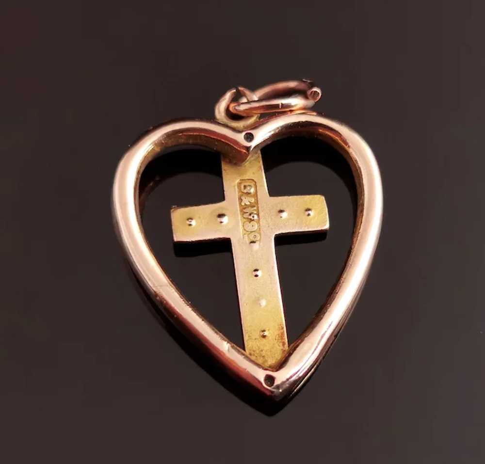 Antique Heart and Cross pendant, Turquoise and se… - image 5