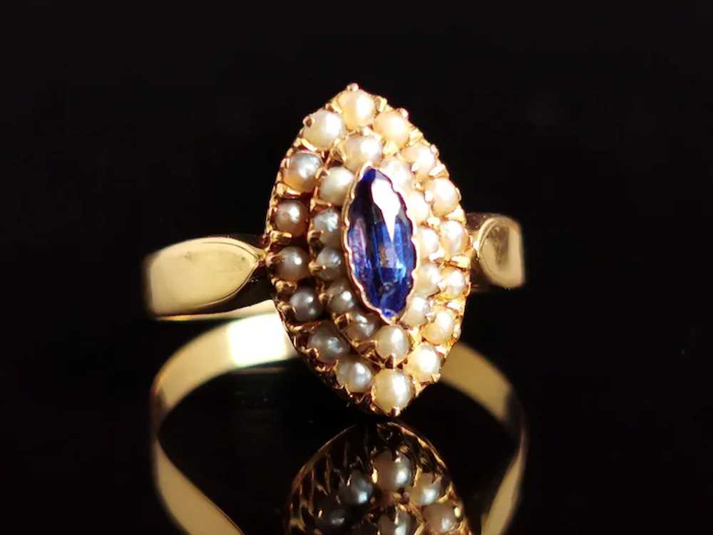 Antique Paste and seed pearl navette ring, 9k yel… - image 12